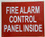 FIRE ALARM CONTROL PANEL LOCATED INSIDE , Signage