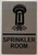 SPRINKLER ROOM  Raised letters, Raised Image & Grade 2 Braille - Includes Red Adhesive pad for Easy Installation Safety Sign
