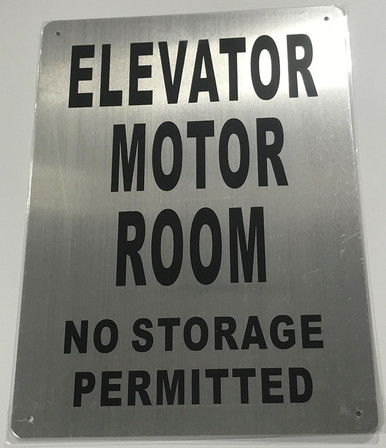 Elevator Motor Room Sign (Brushed Aluminium, 10x14) Potere d'argento Line