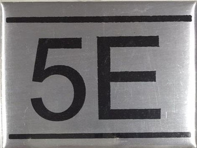 APARTMENT NUMBER SIGN -5E -BRUSHED ALUMINUM (2.25X3, Aluminium))