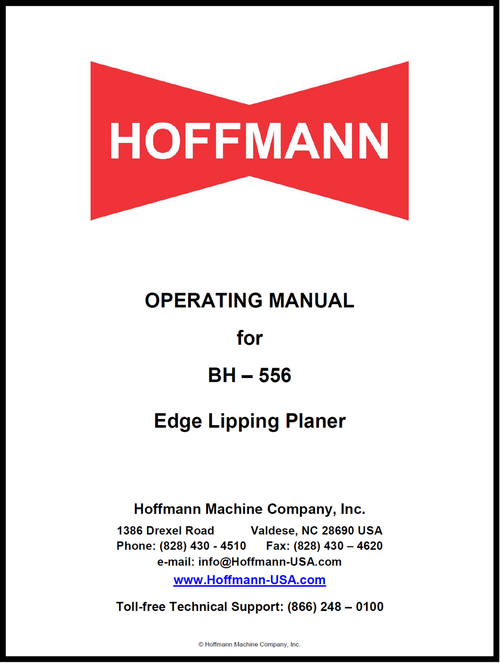 Operating Manual for Hoffmann BH-556 Lipping Planer