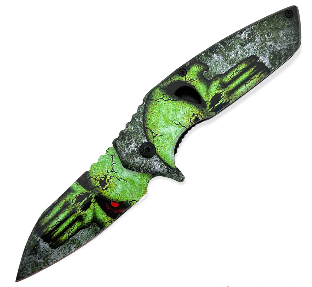 Tiger-USA® Folding Knife GREEN SKULL