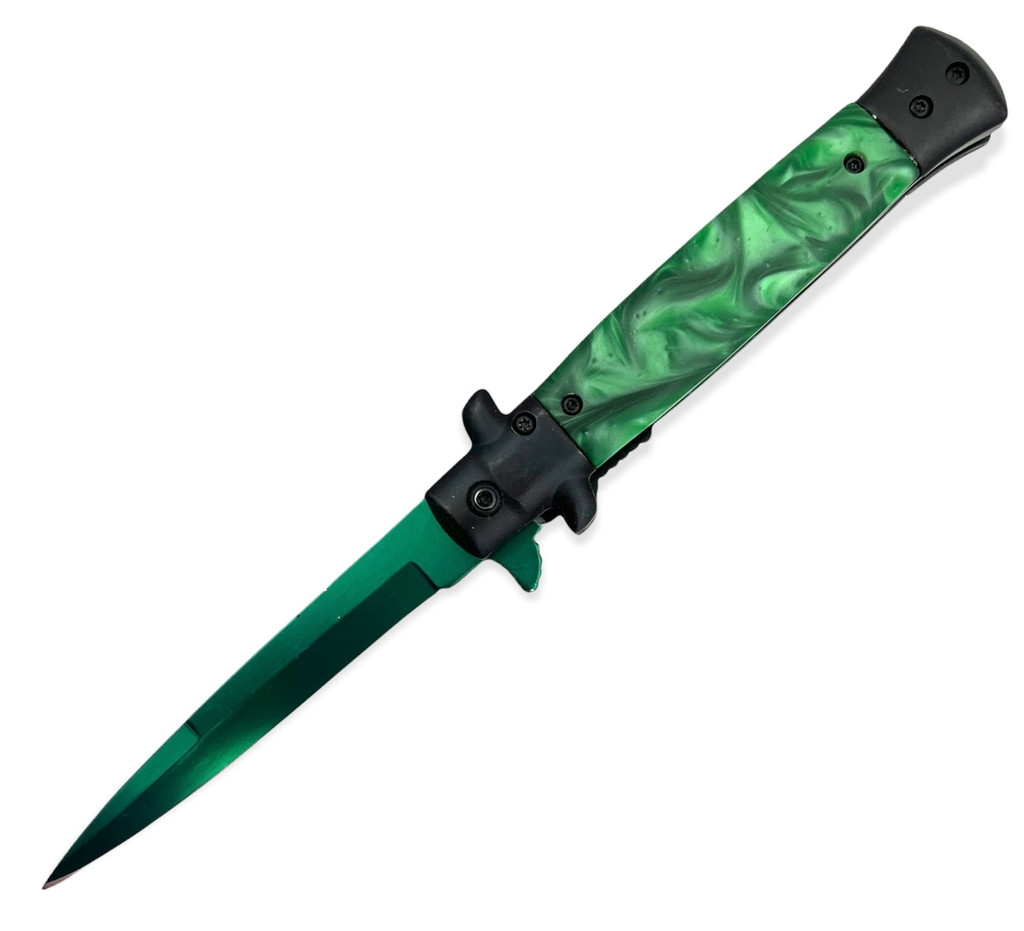 Folding Knife Black & GREEN Pearl With Green Blade