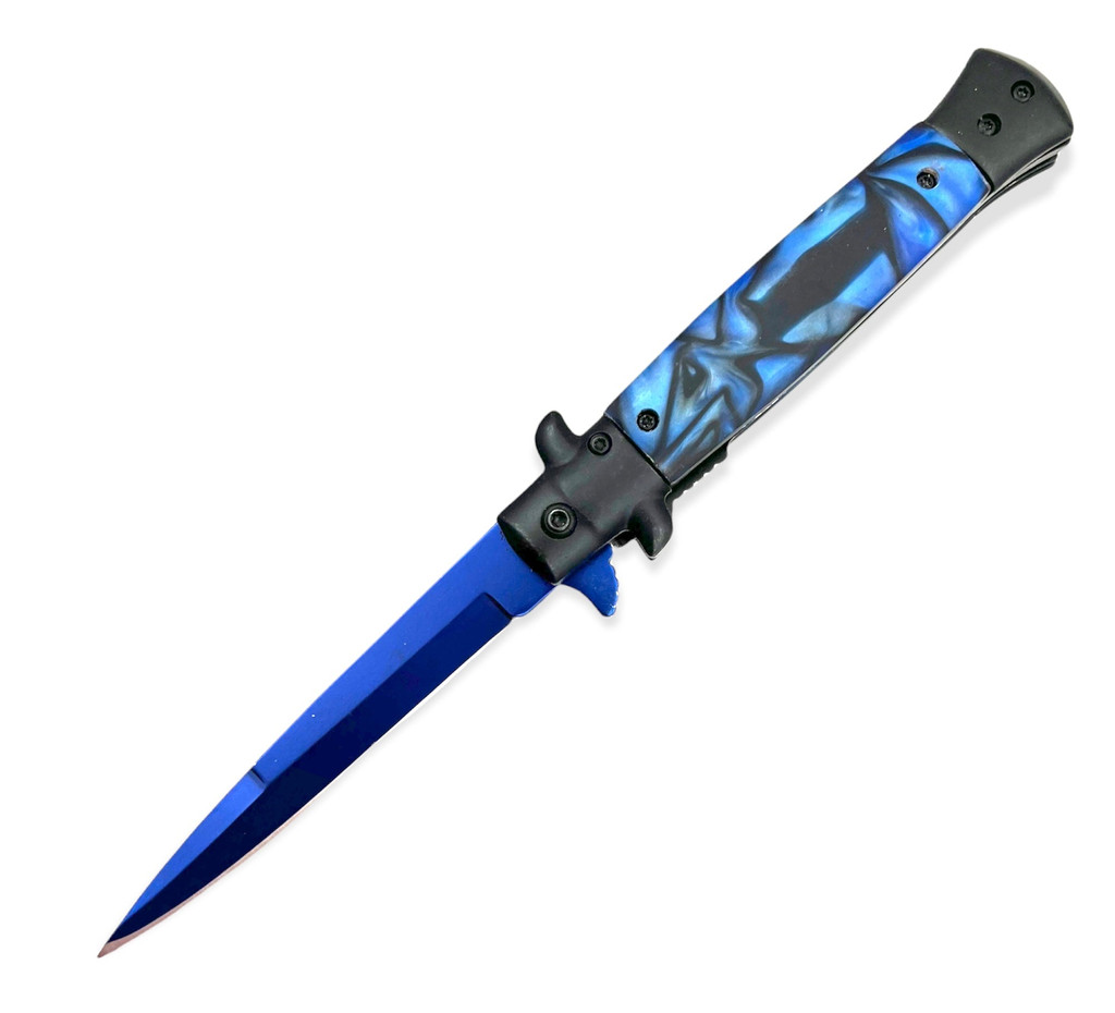 Folding Knife Black & BLUE PEARL Blue Blade