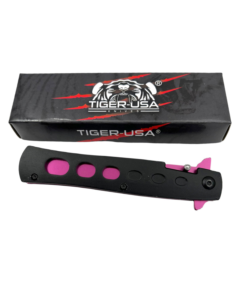 Tiger-USA® folding BLACK and PINK knife
