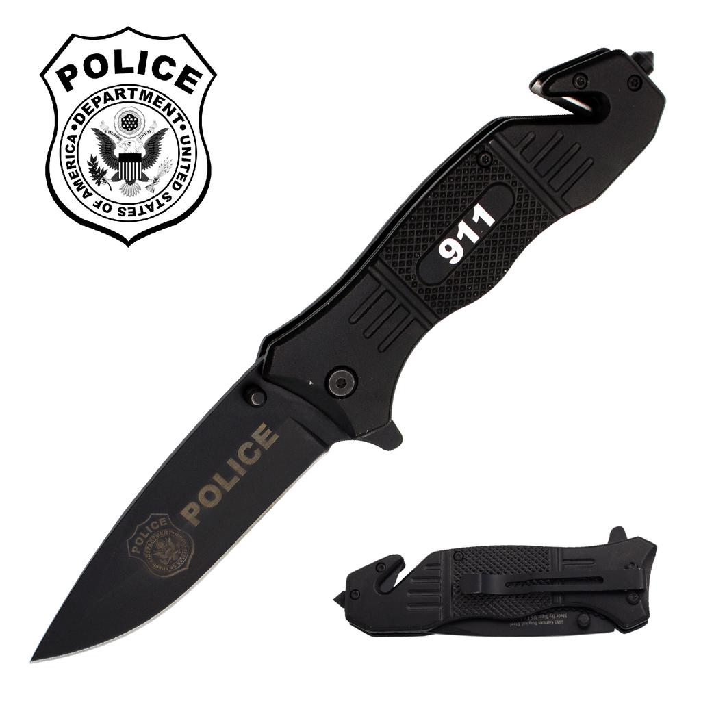 911 Police Spring Assisted Liner Lock Drop Point Blade Knife