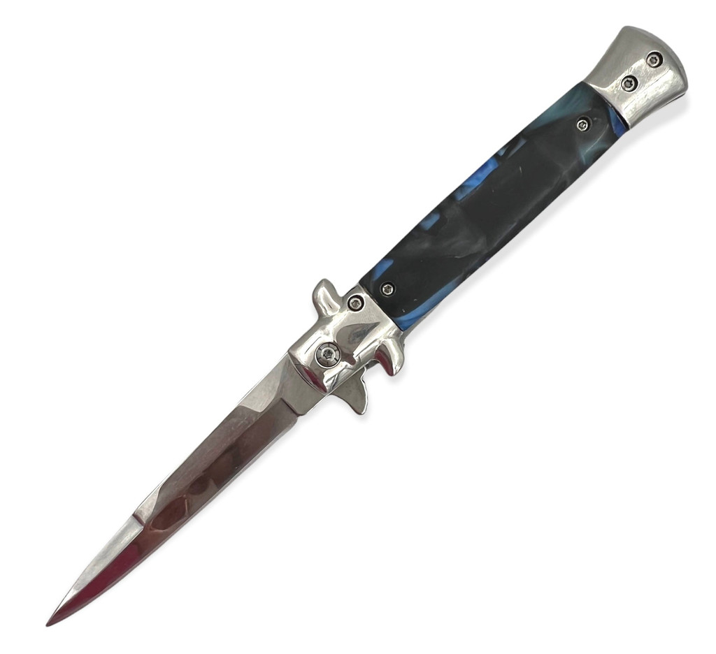 Folding Knife Black & BLUE Silver blade