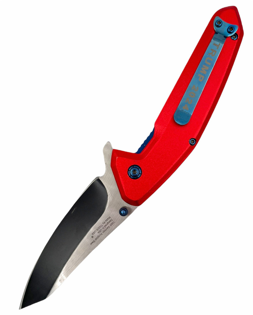 Tiger USA Spring Action Red Folding knife tanto TRUMP