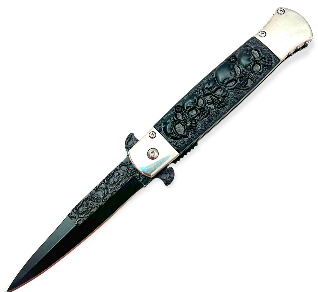 Tiger USA Black Folding Knife Skulls