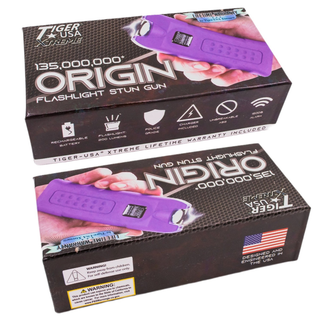 135 Million Origin Stun Gun with 200 Lumens Flashlight (Purple)