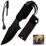 Knockout Knucks Firestarter Knife With Nylon Sheath and Paracord Black