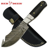 Red Deer Black Buffalo Horn Damascus Gut Hook Full Tang Hunting Knife