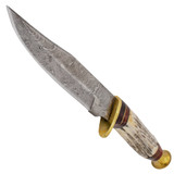 Red Deer Stag Handle Damascus Knife