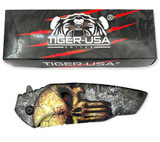 Tiger-USA® Folding Knife GOLD SKULL