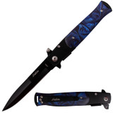 Tiger USA Spring Action Stiletto Knife Blue Pearl Handle
