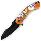 Combat Spring Assisted Knife - Orange Skull