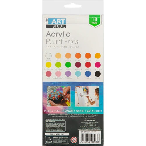 Acrylic Paint Pots Set of 18 x 15ml Paint Colours