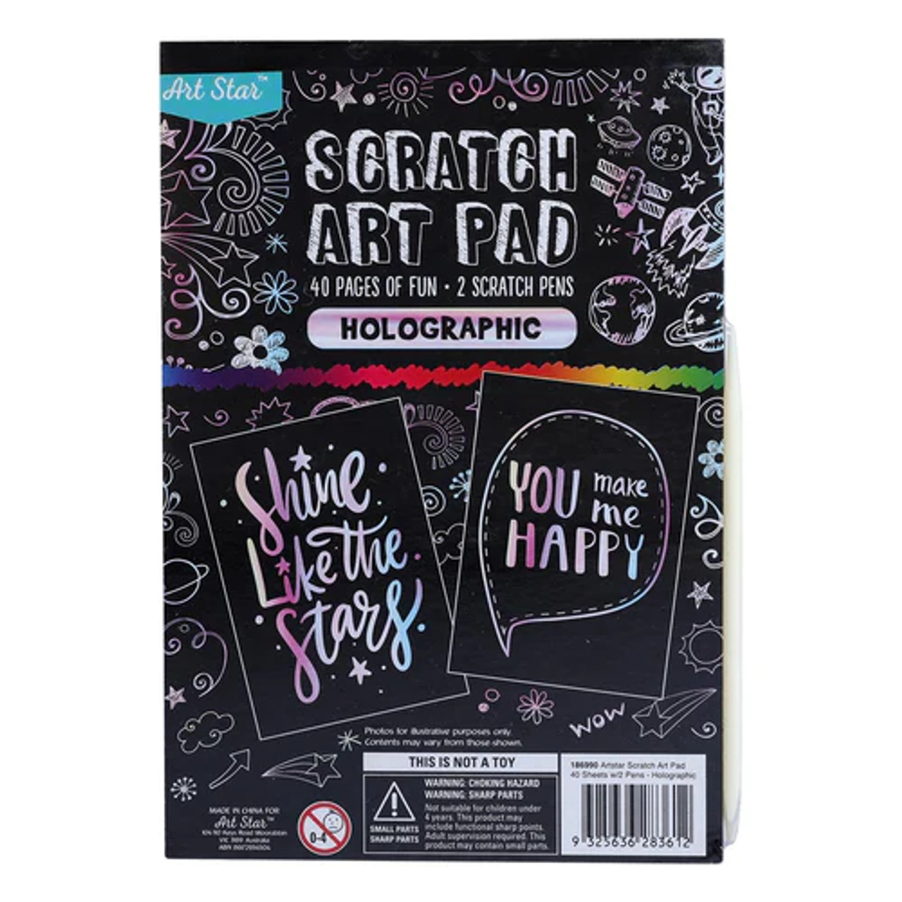 Scratch Art Pad Holographic 40 Pages 2 Scratch Pens
