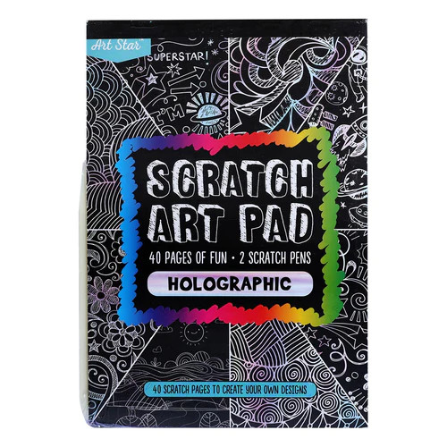 Scratch Art Pad Holographic 40 Pages 2 Scratch Pens
