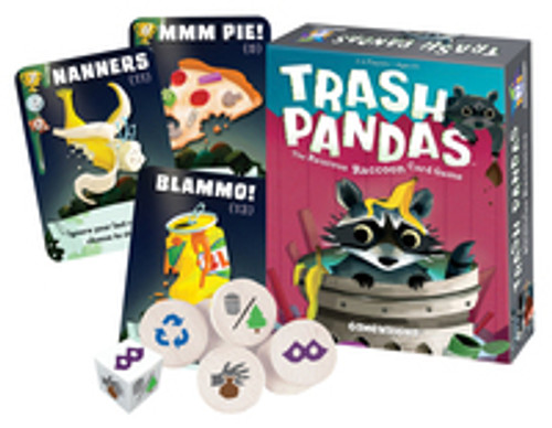 The Raucous Raccoon Card Game
Trash is treasure! In this raucous card game, paw through the deck to find sets of day-old pizza, half-eaten candy, and other luscious leftovers. Roll the die to tip over the garbage or raid a rival's rubbish, if there's no Doggos standing guard. The more you roll, the more actions you can take - but get too greedy and your turn is scrapped! 
Contains - 54 cards, 6 wooden tokens, 1 custom die and rules of play
Ages 8 years+
2-4 players The Raucous Raccoon Card Game
Trash is treasure! In this raucous card game, paw through the deck to find sets of day-old pizza, half-eaten candy, and other luscious leftovers. Roll the die to tip over the garbage or raid a rival's rubbish, if there's no Doggos standing guard. The more you roll, the more actions you can take - but get too greedy and your turn is scrapped! 
Contains - 54 cards, 6 wooden tokens, 1 custom die and rules of play
Ages 8 years+
2-4 players