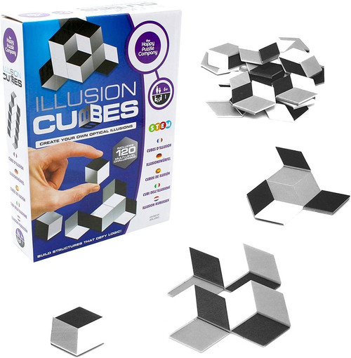 The 24 double sided illusion cube tiles inside this box will allow you to explore, create and amaze yourself as you build your very own optical illusion, 1 player and 120 challenges The 24 double sided illusion cube tiles inside this box will allow you to explore, create and amaze yourself as you build your very own optical illusion, 1 player and 120 challenges