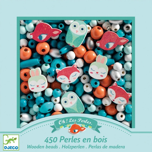 Djeco - Colourful Woodland Animals Wooden Beads. 450 Wooden beads and woodland animals.