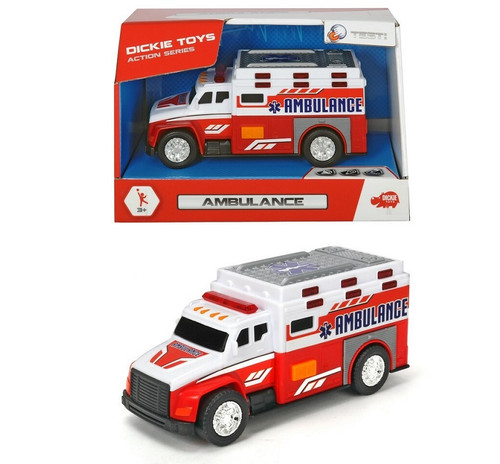 Ready for the emergency!

This Dickie Toys ambulance has blue light and siren. The tailgate opens to reveal the  interior of an American ambulance - with everything that an emergency medic might need.

Approx 15 cm long

batteries included

Ages 3 years +