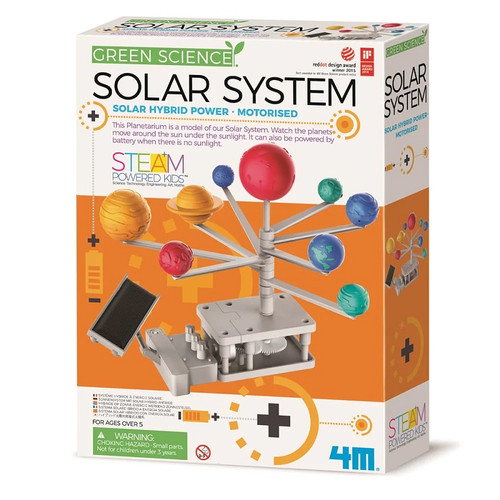 Solar System
Solar Hybrid Power - Motorised
This Planetarium is a model of our Solar System.
Build the motor system and the model, then watch the planets move around the sun, powered by solar or battery when there is no sunlight. Solar System
Solar Hybrid Power - Motorised
This Planetarium is a model of our Solar System.
Build the motor system and the model, then watch the planets move around the sun, powered by solar or battery when there is no sunlight.