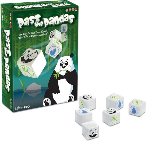 Fun dice game
Be the first to get rid of all of your dice in Pass the Pandas by rolling pandas, bamboo, or water drops.
A player who rolls pandas on her turn is able to pass those dice to other players. A roll of bamboo must be matched (or exceeded!) by the next player.
A roll of water allows her to discard those dice.
A blank roll does nothing to help her, and she must keep blank dice to roll again on her next turn. Pandas!
Ages: 6+
Players: 2 - 5 Fun dice game
Be the first to get rid of all of your dice in Pass the Pandas by rolling pandas, bamboo, or water drops.
A player who rolls pandas on her turn is able to pass those dice to other players. A roll of bamboo must be matched (or exceeded!) by the next player.
A roll of water allows her to discard those dice.
A blank roll does nothing to help her, and she must keep blank dice to roll again on her next turn. Pandas!
Ages: 6+
Players: 2 - 5