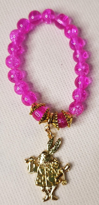 Cute Bracelet, perfect gift!
Features hot pink beads and Alice In Wonderland rabbit charm
Ages 3 years+