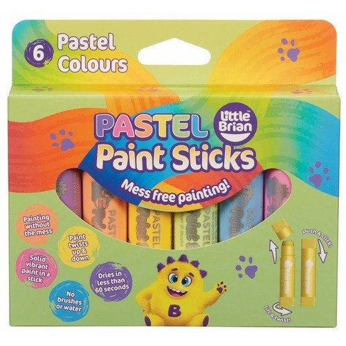 Little Brian Pastel Paint Sticks are a fun and convenient way to paint.
They are water-soluble, child-friendly solid paint sticks that twist up and down just like a glue stick.
The pastel colors are perfect for creating a soft and subtle effect on your artwork. You can glide the pastel colors directly onto surfaces like paper, card, canvas, wood, glass, and plastic.
The paint sticks are mess-free and easy to use, making them perfect for little hands to draw and paint independently.
Pack of 6 Little Brian Pastel Paint Sticks are a fun and convenient way to paint.
They are water-soluble, child-friendly solid paint sticks that twist up and down just like a glue stick.
The pastel colors are perfect for creating a soft and subtle effect on your artwork. You can glide the pastel colors directly onto surfaces like paper, card, canvas, wood, glass, and plastic.
The paint sticks are mess-free and easy to use, making them perfect for little hands to draw and paint independently.
Pack of 6