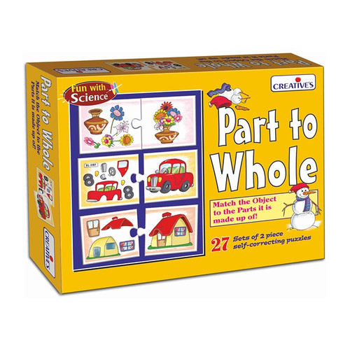 Matching and observation game
27 Sets of 2 piece self correcting puzzles depicting different objects on one card and its parts on another card
The child is required to carefully observe the whole (object) cards one-by-one and then look for the cards with the picture of parts it is made up of and then match them both
Ages 4 years+ Matching and observation game
27 Sets of 2 piece self correcting puzzles depicting different objects on one card and its parts on another card
The child is required to carefully observe the whole (object) cards one-by-one and then look for the cards with the picture of parts it is made up of and then match them both
Ages 4 years+