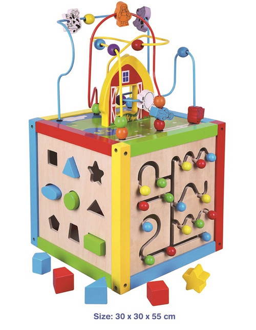 Spark endless learning and fun with the Viga 5-in-1 Toy Activity Cube!

This versatile activity center is designed to captivate young minds and encourage skill development in children aged 18 months and up.

Made from high-quality wood with smooth, rounded edges, it’s a safe and durable option for little explorers.

Featuring five engaging activities—including a bead maze, shape sorter, clock, sliding knobs, and a chalkboard—this activity cube promotes hand-eye coordination, fine motor skills, and creativity.

Its compact design makes it perfect for both home and classroom play, offering hours of interactive entertainment in one neat package.

A brilliant blend of fun and education, the Viga 5-in-1 Toy Activity Cube is the perfect gift for curious toddlers.

Bring home a world of discovery today!

Measure approx 30cm x 30xm 55cm

Ages 18 months+