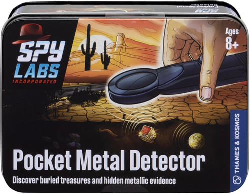 Become a detective and uncover hidden treasures with the Spy Labs Pocket Metal Detector!

Designed for aspiring secret agents aged 8+, this compact and portable gadget helps you detect metallic objects through materials like thin layers of soil, fabric, or paper.

Key Features:
- Detects metal objects hidden beneath surfaces
- Audible beep alert when metal is found
- Adjustable sensitivity for precise searching
- Durable metal tin packaging for easy storage

Perfect for:
- Searching for coins, clues, and hidden evidence
- Encouraging problem-solving and investigative skills
- Fun pretend play as a detective or treasure hunter

Take your spy missions to the next level with this essential detective tool!