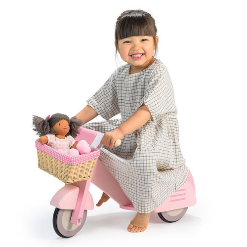 Let little adventurers scoot off in style with this charming pink wooden scooter, featuring a sweet wicker basket lined in classic pink gingham—perfect for toting groceries, teddies, or treasures on the go!
Elegant Ride-On Design – Features a delightful pastel pink finish and retro-inspired silhouette for timeless playroom appeal.
Gingham-Lined Basket – Wicker-style basket adds function and flair, ideal for pretend shopping trips or transporting cuddly friends.
Personal Touches – Comes with a set of fun stickers so little ones can make it uniquely their own.
Sustainable & Safe – Crafted from FSC-certified wood and coated with child-safe, non-toxic paints.
Supports Early Development – Builds balance, confidence, and encourages social and language skills through imaginative roleplay.
Product Size 62 cm (L) × 38 cm (H) × 30 cm (W) 
Recommended Age 2+ years 
The Scooter with Basket is more than just a ride-on—it's a vehicle for creativity and joyful exploration. Pair it with Tender Leaf’s pretend groceries or market baskets for an extended play adventure. Let little adventurers scoot off in style with this charming pink wooden scooter, featuring a sweet wicker basket lined in classic pink gingham—perfect for toting groceries, teddies, or treasures on the go!
Elegant Ride-On Design – Features a delightful pastel pink finish and retro-inspired silhouette for timeless playroom appeal.
Gingham-Lined Basket – Wicker-style basket adds function and flair, ideal for pretend shopping trips or transporting cuddly friends.
Personal Touches – Comes with a set of fun stickers so little ones can make it uniquely their own.
Sustainable & Safe – Crafted from FSC-certified wood and coated with child-safe, non-toxic paints.
Supports Early Development – Builds balance, confidence, and encourages social and language skills through imaginative roleplay.
Product Size 62 cm (L) × 38 cm (H) × 30 cm (W) 
Recommended Age 2+ years 
The Scooter with Basket is more than just a ride-on—it's a vehicle for creativity and joyful exploration. Pair it with Tender Leaf’s pretend groceries or market baskets for an extended play adventure.