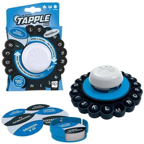 Tapple Mini – The Fast-Paced Word Game That Travels With You!

Tapple Mini is the compact, travel-ready version of the award-winning Tapple word game—designed for quick thinking, fast tapping, and endless laughs.

Whether you're on a road trip, at a party, or just killing time between classes, this portable game packs big fun into a small package.

Quick to Learn, Hard to Master
Race against the timer to shout out words that fit the category—just make sure they start with unused letters! Pop the letter, reset the timer, and keep the pressure on.

Perfect for On-the-Go Play
Small enough to toss in your bag, but bold enough to steal the spotlight at any gathering. Great for travel, classrooms, or family game nights.

Fun for All Ages

Ages 8+
2–8 players
10–20 minute rounds
Builds vocabulary, quick thinking, and friendly competition

What’s Inside:

1 x Mini Tapple wheel
36 category cards
Easy-to-follow rules

Whether you're a word wizard or just love a good challenge, Tapple Mini delivers fast-paced fun that’s easy to learn and impossible to put down.

Ages 8 years+
