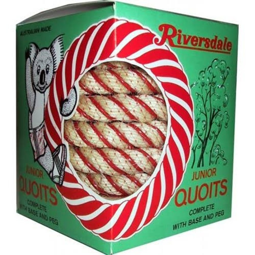 Introduce your children to the joy of classic Australian games with the Riversdale Junior Quoits Set – a handcrafted, family-friendly activity designed to entertain and educate.
Made in Australia, this set features natural sisal rope quoits wound around a sturdy wire core, paired with a durable wooden base and peg.
Perfect for indoor or outdoor play, this compact game promotes:
 Improved hand-eye coordination
 Sportsmanship and social interaction
 Hours of wholesome fun
Each set includes:
1 x Wooden base and peg unit featuring the Riversdale red logo
6 x quoits 
1 x Instruction sheet
Whether you're heading to a picnic, camping trip, or backyard BBQ, the Riversdale Junior Quoits Set is the ideal portable game to keep kids engaged and families connected
Ages 4 Years+ Introduce your children to the joy of classic Australian games with the Riversdale Junior Quoits Set – a handcrafted, family-friendly activity designed to entertain and educate.
Made in Australia, this set features natural sisal rope quoits wound around a sturdy wire core, paired with a durable wooden base and peg.
Perfect for indoor or outdoor play, this compact game promotes:
 Improved hand-eye coordination
 Sportsmanship and social interaction
 Hours of wholesome fun
Each set includes:
1 x Wooden base and peg unit featuring the Riversdale red logo
6 x quoits 
1 x Instruction sheet
Whether you're heading to a picnic, camping trip, or backyard BBQ, the Riversdale Junior Quoits Set is the ideal portable game to keep kids engaged and families connected
Ages 4 Years+