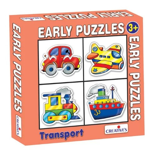 Introduce your little learner to the exciting world of vehicles with Creative’s Early Puzzles Transport, a thoughtfully designed set of 4 shaped, self‑correcting puzzles created to build early cognitive and motor skills.

Each puzzle features a different mode of transport and is graded from easy to challenging, progressing from 3 to 6 pieces to support your child’s growing confidence and ability.

Perfect for ages 3 and up, these bright, engaging illustrations help children develop matching skills, fine motor coordination, visual discrimination, and concentration while having fun.

The sturdy pieces are ideal for small hands, making this set a wonderful introduction to jigsaw puzzles.

Whether used at home, in early learning centres, or as a thoughtful gift, Early Puzzles Transport offers a playful, screen‑free learning experience that encourages curiosity and independent problem‑solving.