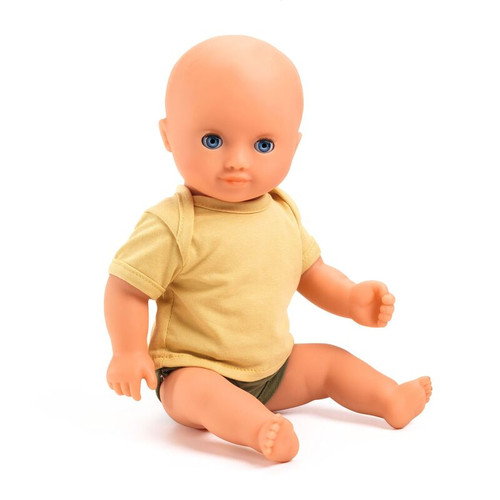 Meet Baby Olive, the beautifully designed 32 cm hard‑body Pomea doll from Djeco, an anatomically correct baby boy doll crafted for realistic, nurturing play.

With his bright blue eyes, soft neutral‑scented vinyl, and articulated limbs, Olive offers a lifelike play experience that supports emotional development, role‑play, and fine‑motor skills.

Designed for children 18 months and up, Olive is lightweight and perfectly sized for small hands.

His vinyl body is ideal for bath time, pool play, or beach adventures, making him a versatile companion for everyday fun.

His eyes gently close when he’s laid on his back, and his articulated arms and legs allow him to sit upright like a real baby.

Easy‑clean openings in the limbs and head make maintenance simple, and his included t‑shirt and underpants complete the classic baby‑doll look.

Key Features

32 cm anatomically correct baby boy doll

Suitable for children 18+ months

Lightweight and perfectly sized for toddlers

Soft, neutral‑scented vinyl for a realistic feel

Hard‑body design ideal for bath, pool, or beach play

Eyes close when laid down for lifelike play

Articulated arms and legs — doll can sit upright

Head turns gently left and right

Includes t‑shirt and underpants

accessories sold seperately
