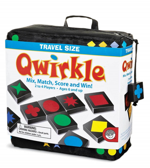 Qwirkle just got easier to pack.

Our Travel-sized Qwirkle plays just like the award-winning original. It’s as simple as matching colours and shapes, but it takes both logic and strategy to score big.

Plan your moves to create columns and rows of matching colours and shapes; score big when you place a tile that works in multiple directions