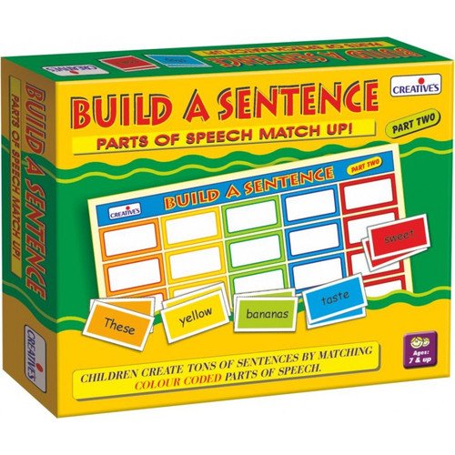 Build a Sentence Part-2
Parts of speech match-ups!
Ages: 7+
Players: 1 to 2 or small groups
Learing Objectives: Building sentences, Identifying parts of speech including nouns, verbs, adjectives and adverbs and Develop language skills.
The play boards and words play cards are colour coded; green for nound, blue for verbs, yellow for adjectives and red for adverbs.
Word play cards are printed with words representing different parts of speech and punctuation marks. Build a Sentence Part-2
Parts of speech match-ups!
Ages: 7+
Players: 1 to 2 or small groups
Learing Objectives: Building sentences, Identifying parts of speech including nouns, verbs, adjectives and adverbs and Develop language skills.
The play boards and words play cards are colour coded; green for nound, blue for verbs, yellow for adjectives and red for adverbs.
Word play cards are printed with words representing different parts of speech and punctuation marks.