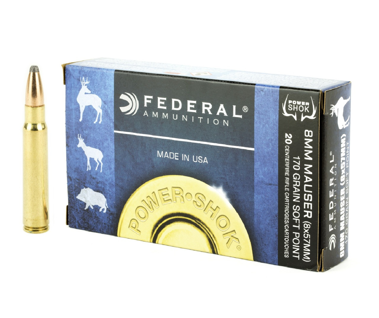 Federal Power-Shok 8x57mm JS Mauser (8mm Mauser) Ammo 170gr Soft