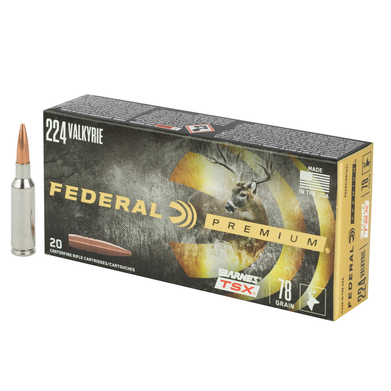 Federal Premium .224 Valkyrie Ammo 78gr Barnes TSX Lead-Free 20/Box