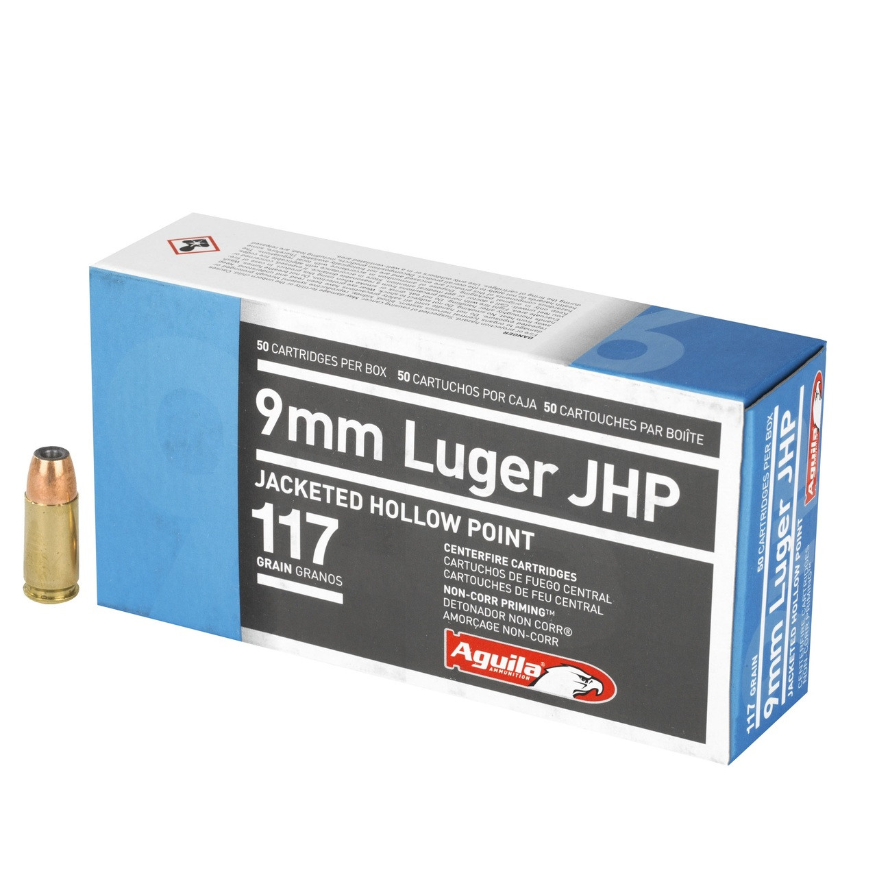 Aguila 9mm Luger 117gr Jacketed Hollow Point 50/Box - MUNITIONS