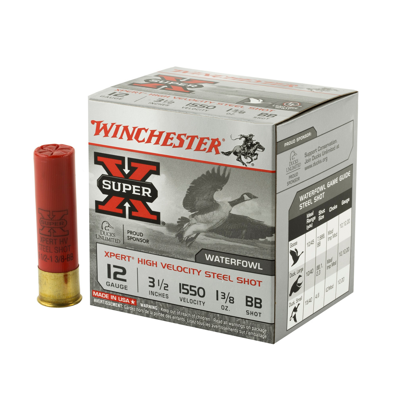 Winchester Xpert High Velocity 12ga Ammo 3-1/2 1-3/8 oz #BB Non-Toxic  Steel Shot Lead-Free 25/Box