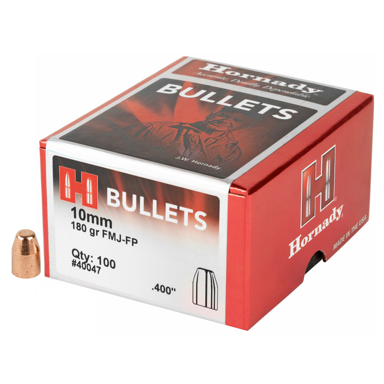 Hornady FMJ .40 Caliber / 10mm (.400 Diameter) Bullets 180gr Full