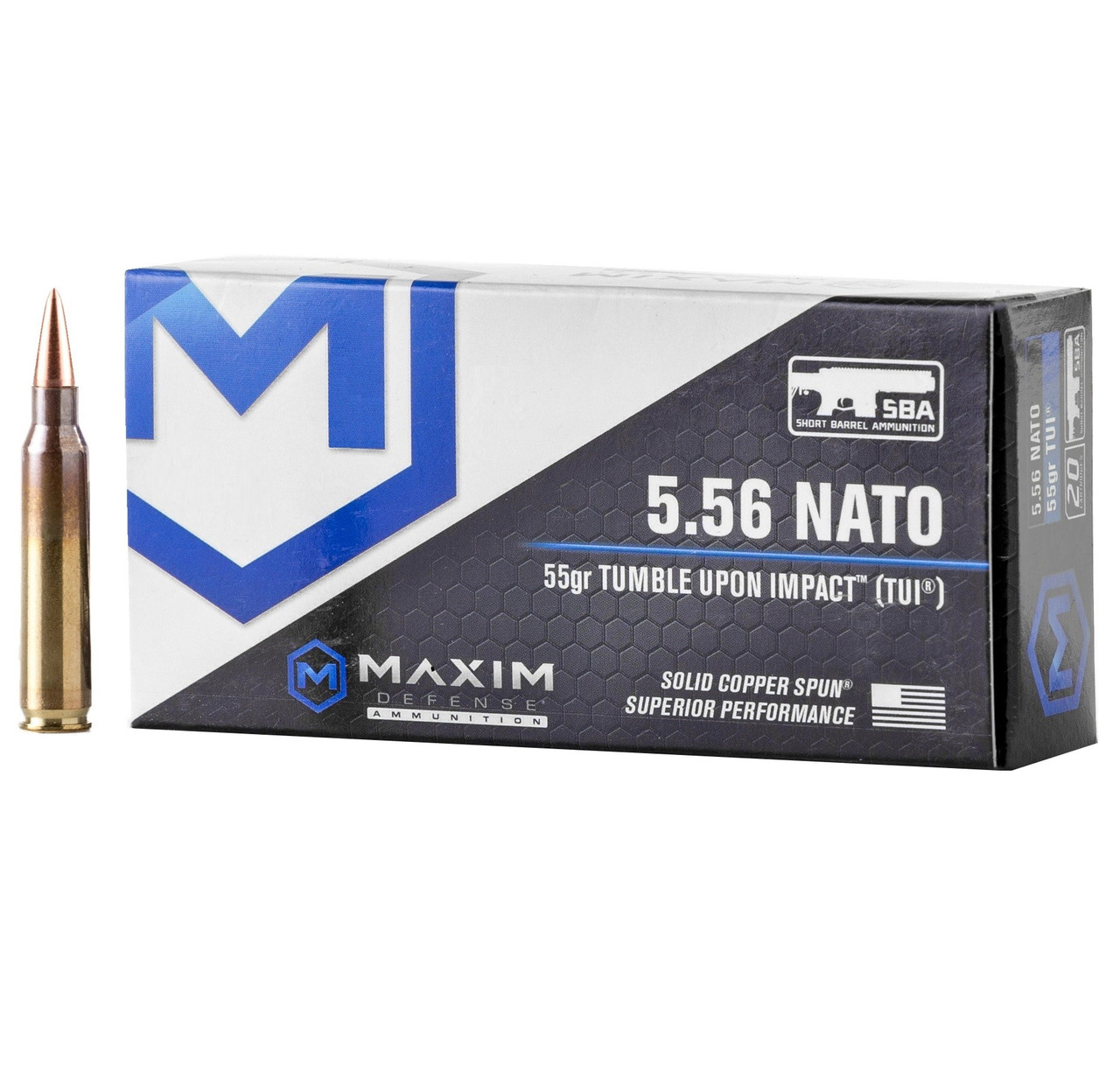 Maxim Defense 5.56x45mm NATO Ammo 55gr Tumble Upon Impact (TUI) Solid ...