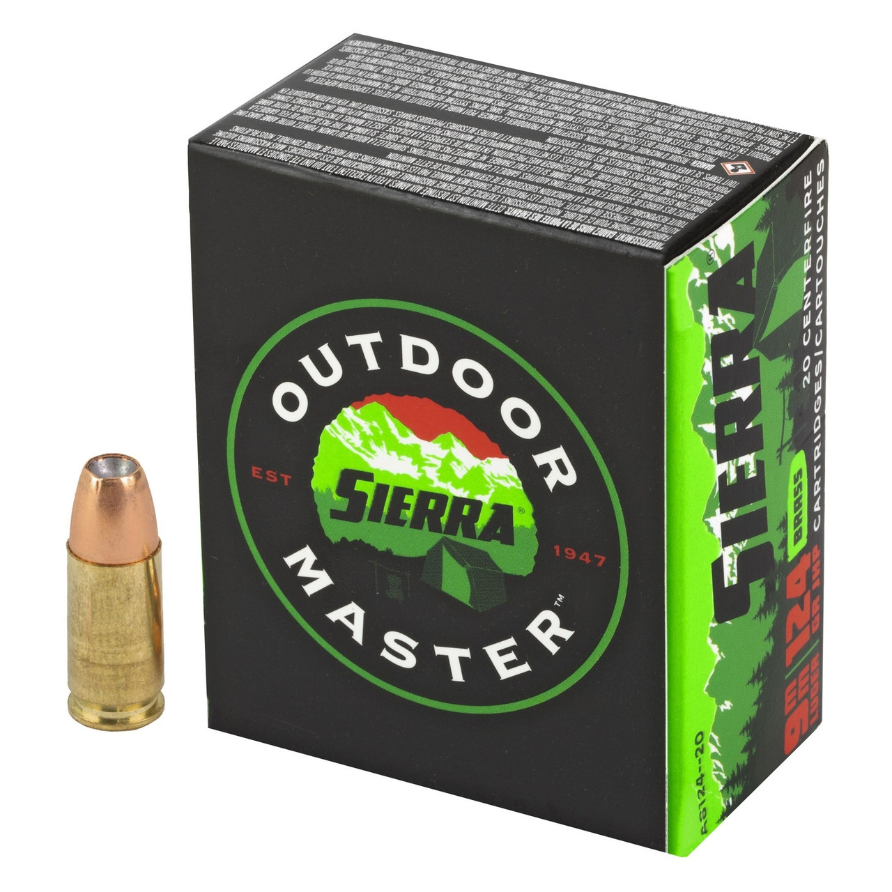 Sierra Outdoor Master 9mm Luger Ammo 124gr Jacketed Hollow Point