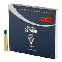 Brand: CCI Ammo | MPN: 25 | Use: Nuisance Control | Caliber: .22 WMR | Grain: 52 | Bullet: Shotshell | MUNITIONS EXPRESS