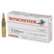 Brand: Winchester Ammo | MPN: USA5562 | Use: Target | Caliber: 5.56x45mm NATO | Grain: 62 | Bullet: Full Metal Jacket | MUNITIONS EXPRESS